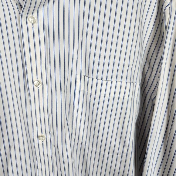 Lands' End Shirt Mens 16.5 32 Blue Striped Button Down No Iron Nautical Gorpcore - Picture 4 of 11